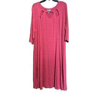 CATHERINES Dress Womens 2X Coral Cutout Neck Stretch Midi